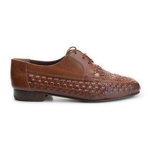BRECOS Made in Italy Cognac brown woven leather oxfords dress shoe size 43